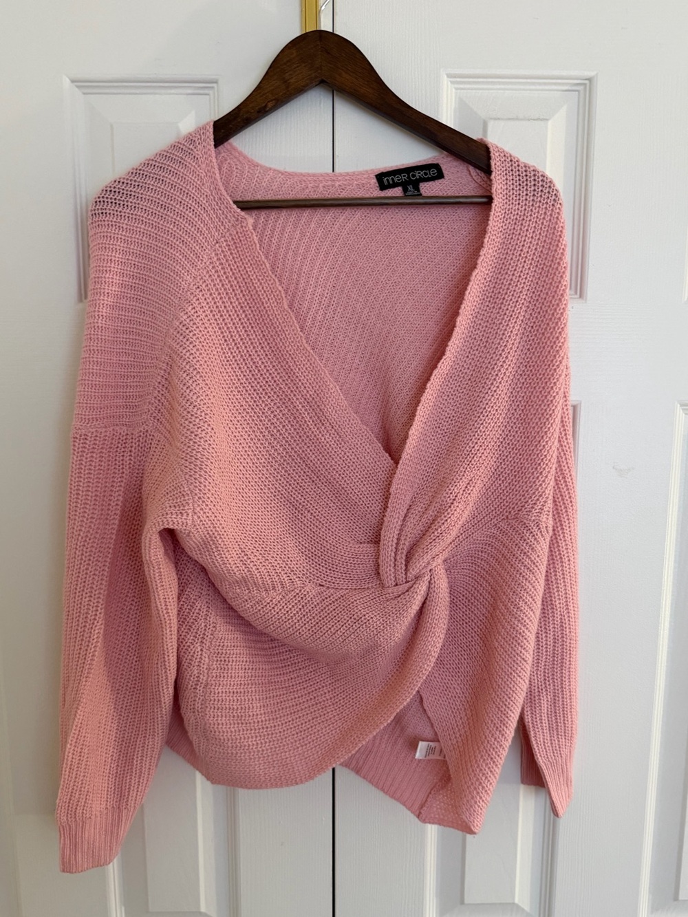 Pink Twist Front Knit Sweater